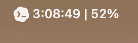 Codex usage in the menu bar: 3:08:49 until reset, 52% left